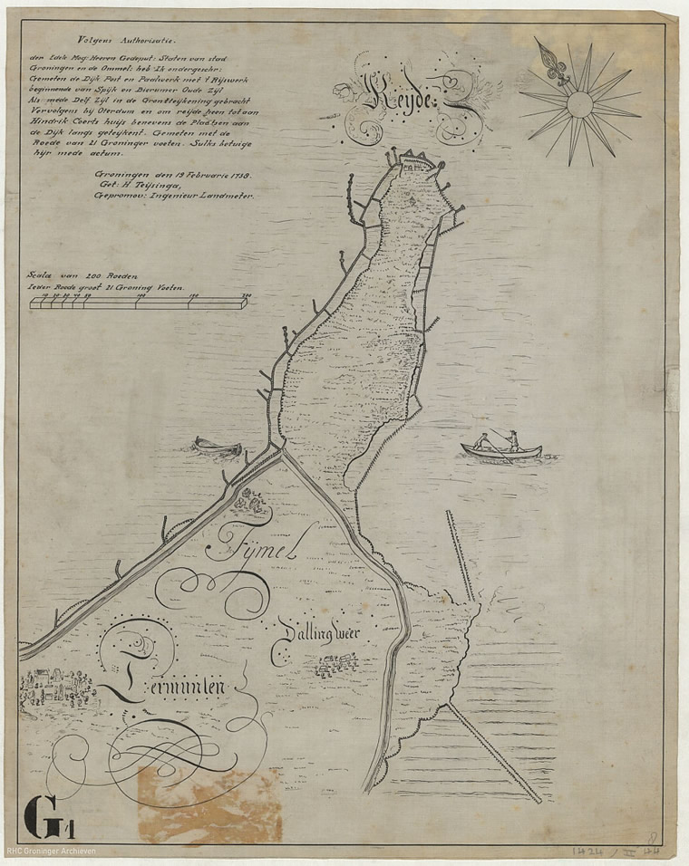 Kaart van de Punt van Reide uit 1738 gemaakt door Henricus Teijsinga.